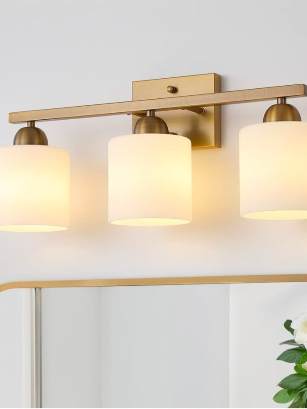 NEW Stainless Steel Milk Glass Vanity Light for Bathroom, 3 Light Brass Bathroom